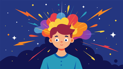 Wall Mural - An animated depiction of a persons thoughts as a burst of fireworks showcasing the explosive and colorful nature of neurodiversity.. Vector illustration