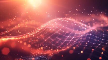 Poster - quantum technology concept: futuristic science background with dynamic particles and waves, abstract