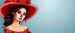 Calavera. Woman with Day of the Dead Makeup and Sombrero, Cinco de Mayo wide-format Banner with Copy Space