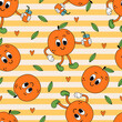 seamless pattern with cute orange and juice  on a striped background