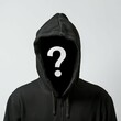 Mystery Person with Question Mark Face in Hoodie - Unknow identify concept