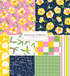 Summer tropical flower and geometric seamless pattern set collection. Trendy floral background for paper, cover, fabric, interior decor, wallpaper