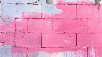 Wall Mural - pink blue paint stroke on a cement brick wall