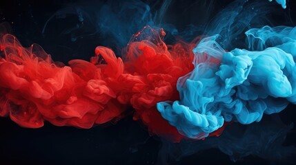 red and bluer smoke on black background
