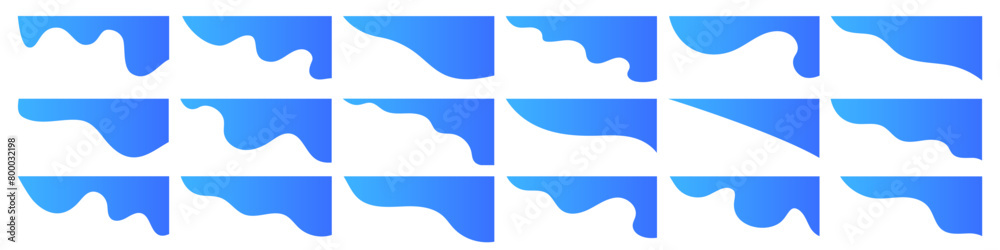 Set of gradient corner decorative shape, wave border vector ...