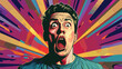 Shocked young man on color background Vectot style vector