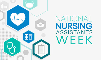 Wall Mural - Nursing Assistants week is observed every year in June, The main role of a CNA is to provide basic care to patients and help them with daily activities. vector illustration.