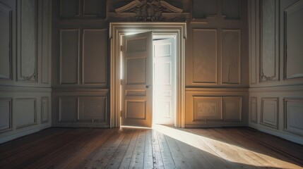Poster - Old room with a door opening to the light