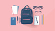 Composition with stylish school uniform backpack eyeg