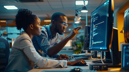 Wall Mural - computer programmer software development engineer team of two african american young people man and 