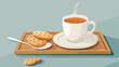 Cup of hot tea with cookies on tray Vectot style vector