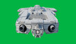 Large Spaceship Gunship Isolated on Green Screen Background - Front View, 3d digitally rendered science fiction illustration
