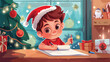 Cute baby boy writing letter to Santa at home Vector