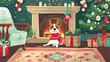 Cute dog in sweater at home on Christmas eve Vector