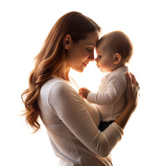 tender moment between mother and baby illuminated by soft light