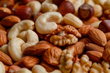 Mixed nuts close-up. Walnuts, hazelnuts and cashews