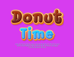 Poster - Vector tasty advertisement Donut Time. Sweet Cake Font. Playful creative Alphabet Letters and Numbers set.