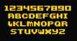 Pixel game font. Arcade alphabet symbols, retro console text elements, 80s type letters. Vector computer and video game comic letter set. Illustration of game alphabet pixel