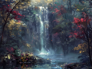 Sticker - waterfall in autumn