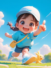 Poster - little child playing with toy airplane