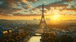Panoramic view of the Eiffel Tower, iconic Paris landmark, historical site