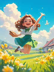 Wall Mural - girl in the field of sunflowers