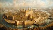 Panoramic view of the Tower of London, medieval fortress