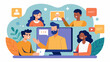 A video conferencing group for adults with ADHD providing a space for them to share tips and tricks for managing symptoms and discussing the unique. Vector illustration