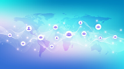 Leinwandbilder - Global network connection banner design template. Header social network communication in the global business concept. Big data visualization. Internet technology