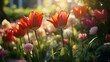 Beautiful spring tulpis flowers