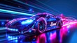 Futuristic glowing neon sports car