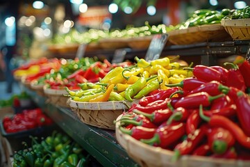 Wall Mural - Organic fresh peppers on the market.