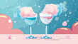Glasses with cotton candy cocktail on white table vector