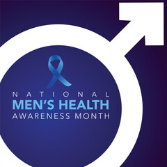 Wall Mural - Men health awareness month poster or banner of blue ribbon. Vector no shave symbol for social solidarity event against man Movember healthcare prostate cancer campaign. Takes place in June