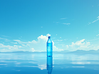 Sticker - bottle of water on the beach