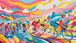 Vibrant Cycling Race Illustration with Colorful Abstract Background