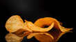Potato Chips on Reflective Surface With Black Background