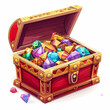 a chest filled with lots of colorful jewels