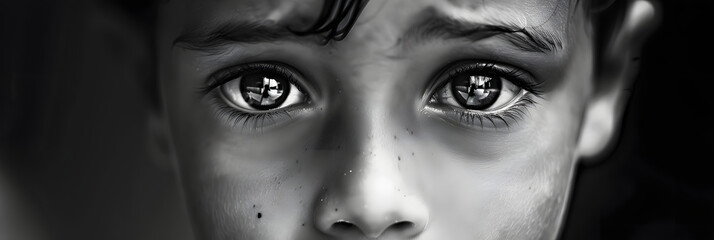 Wall Mural - black and white eyes sadness of boy