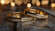 © Manzoor - Create a captivating image with a prompt that highlights the glamour of two gold diamond rings in a 3D render design