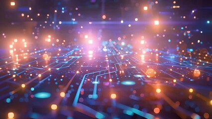 Poster - Abstract Network Technology Concept With Glowing Nodes and Blue Circuitry