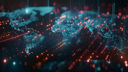 Poster - Glowing Digital Map Depicting Global Data Streams in Cyberspace