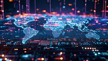 Poster - Global Connectivity Concept Illustrated With Luminous Digital Map
