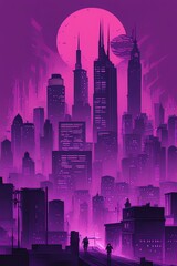 Wall Mural - Generative AI. Gritty Cyberpunk Cityscape Infused With Retro Flair T-shirt Design
