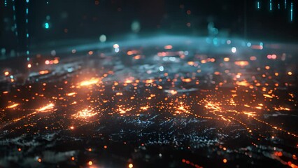 Poster - Abstract Digital Landscape With Glowing Particles and Data Streams