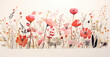 wildflowers in red pink and coral on a white background