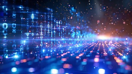 Poster - Abstract Digital Data Flow in Cyberspace With Illuminated Binary Code