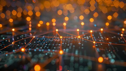 Poster - Abstract Network Connections With Digital Binary Code and Glowing Nodes