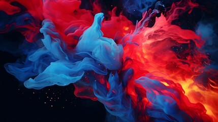 Poster - immerse yourself in the fluid elegance of acrylic blue and red colors swirling gracefully in water, 