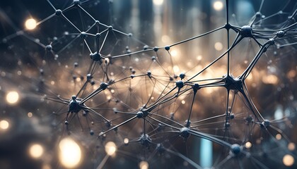 The intricate web of connections forms a complex mesh that suggests a sense of depth, with some nodes appearing closer and others fading into the distance